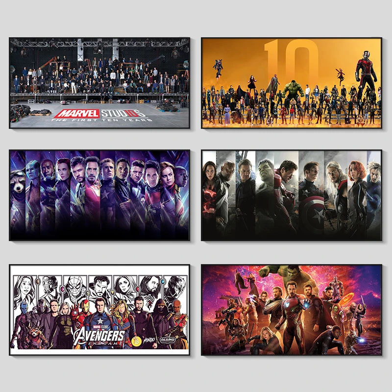 漫威装饰画全家福复仇者联盟英雄数字油画蜘蛛侠免打孔挂画客厅