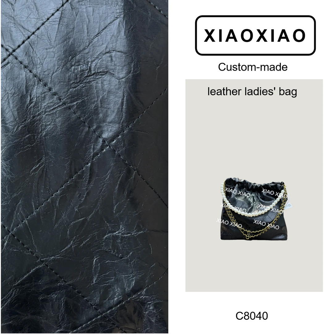 C8040 秋冬上新黑色高端订制2024经典女士气质单肩斜挎珍珠垃圾袋