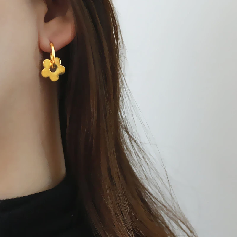 钛钢耳饰 花朵耳环耳坠潮耳圈耳饰简约冷淡风耳环