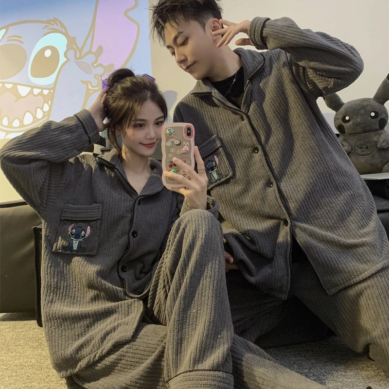 韩版毛绒情侣睡衣加绒加厚保暖男士秋冬季套装冬天冬款家居服宽松