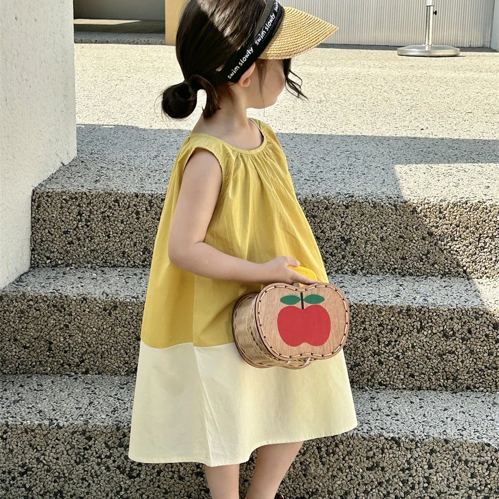 『小阿茶』韩版儿童夏季新款女童拼接连衣裙设计师版洋气无袖裙子
