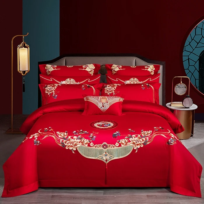 【醉兰陵】新款高端长绒棉百子贺喜绣花婚庆多件套