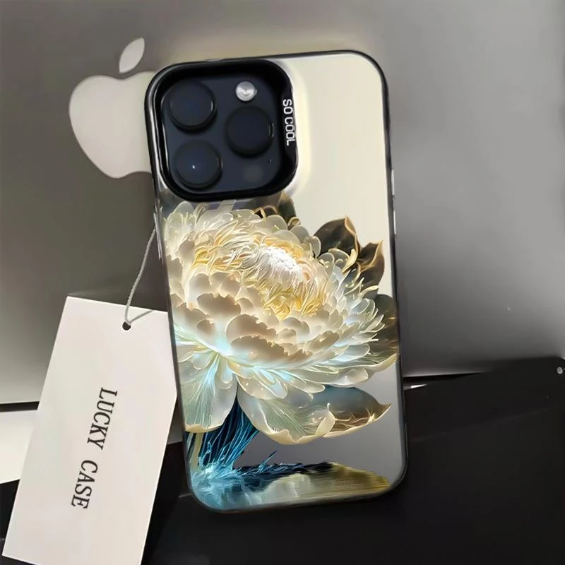 炫彩荷花适用于苹果15手机壳花朵小众IPHONE14/15高级感IPHONE12/