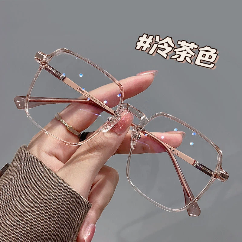 冷茶色超轻网红眼镜女网红防蓝光辐射韩版高颜值平光镜无度数学生