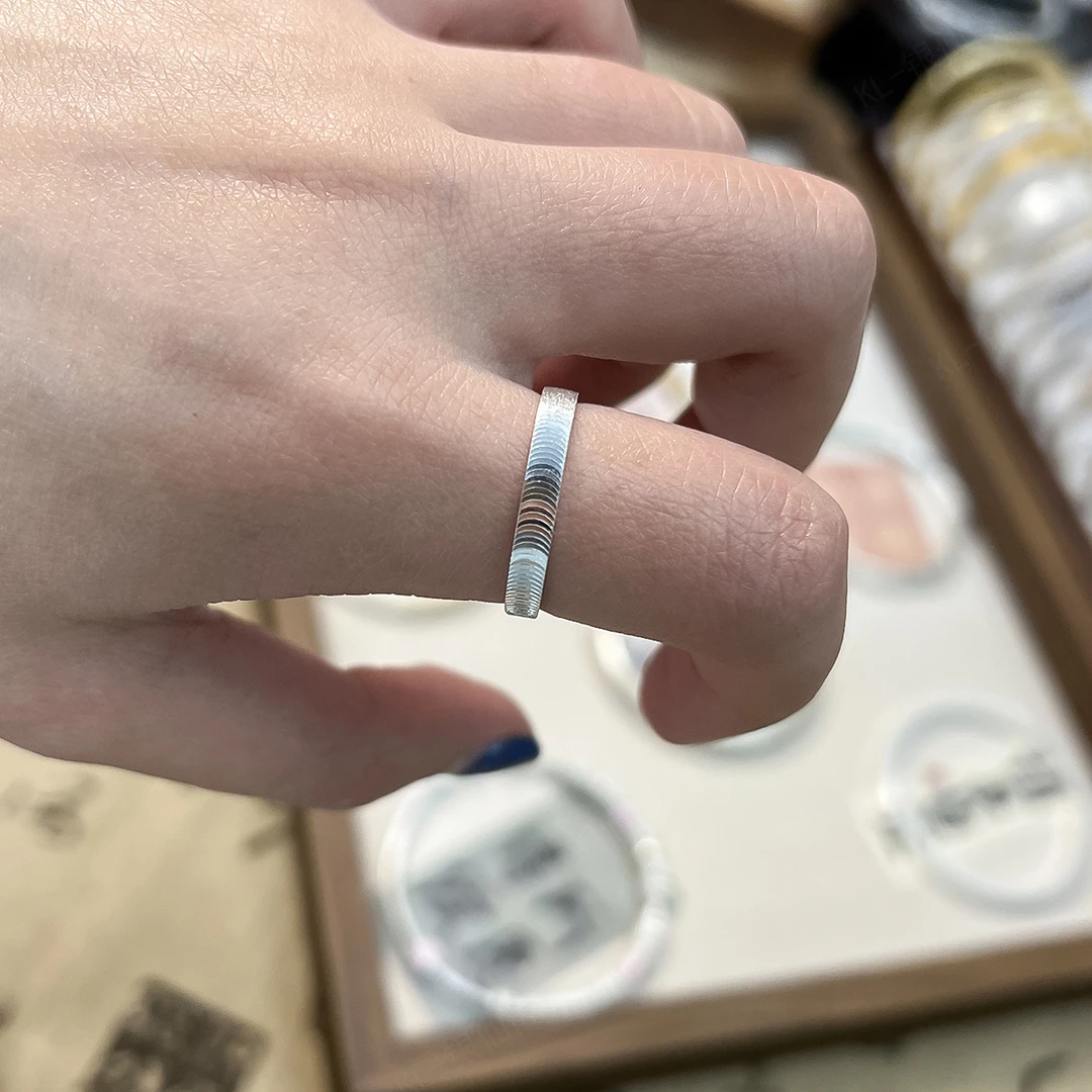 足银戒指 足银999时尚复古简约小众猫眼纯银戒指个性光面百搭可调