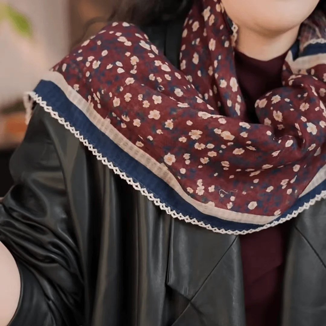 热销棉麻方巾正方形90*90cm印花方巾透气优雅空调房护颈围巾女