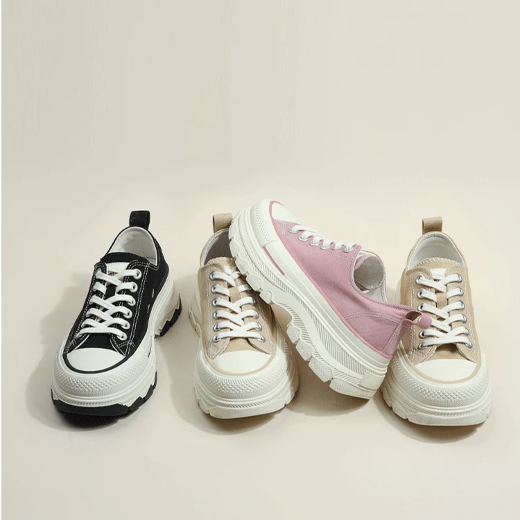 MIVEAKA米薇卡 厚底帆布鞋低帮松糕鞋休闲板鞋