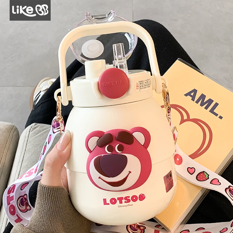 草莓熊大肚杯保温杯子女生大容量可爱高颜值吸管双饮水杯2025新款