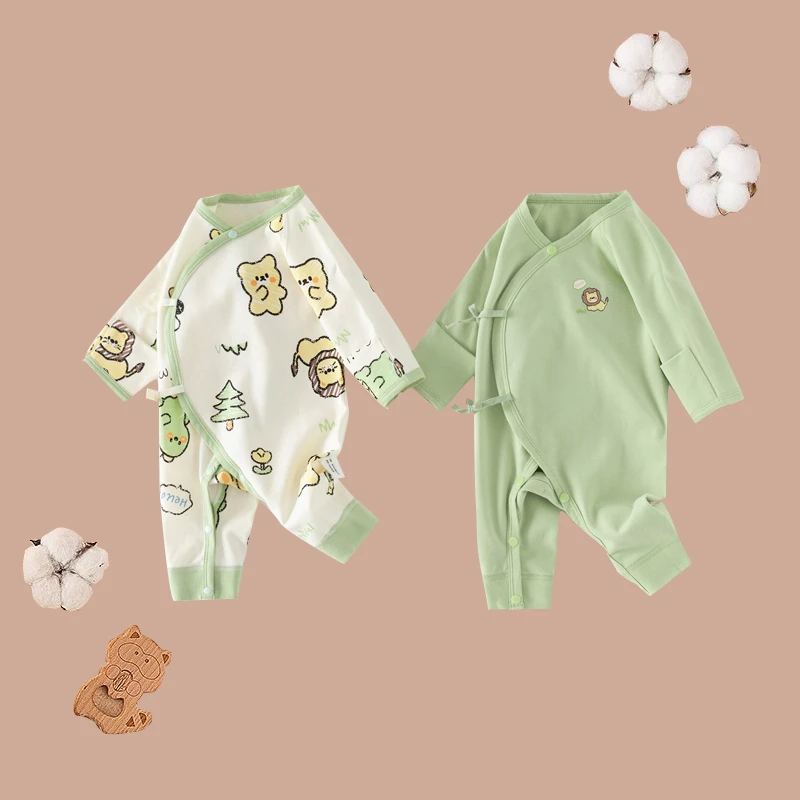 新生儿系带连体衣春秋男女宝宝长袖蝴蝶衣纯棉护肚和尚服宝宝爬服