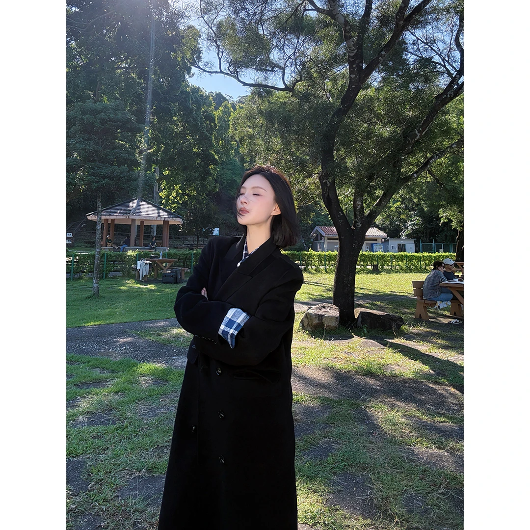 Queen line  电影感女主 100绵羊毛翻领宽松大衣气质时尚百搭女士