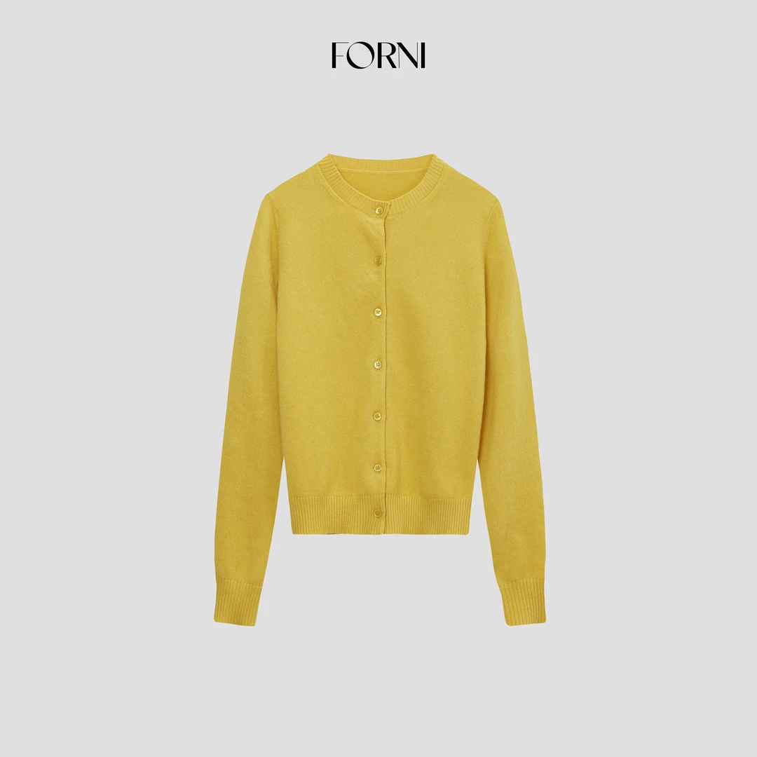 FORNI 黄油奶昔圆领针织开衫显瘦百搭宽松休闲上衣女
