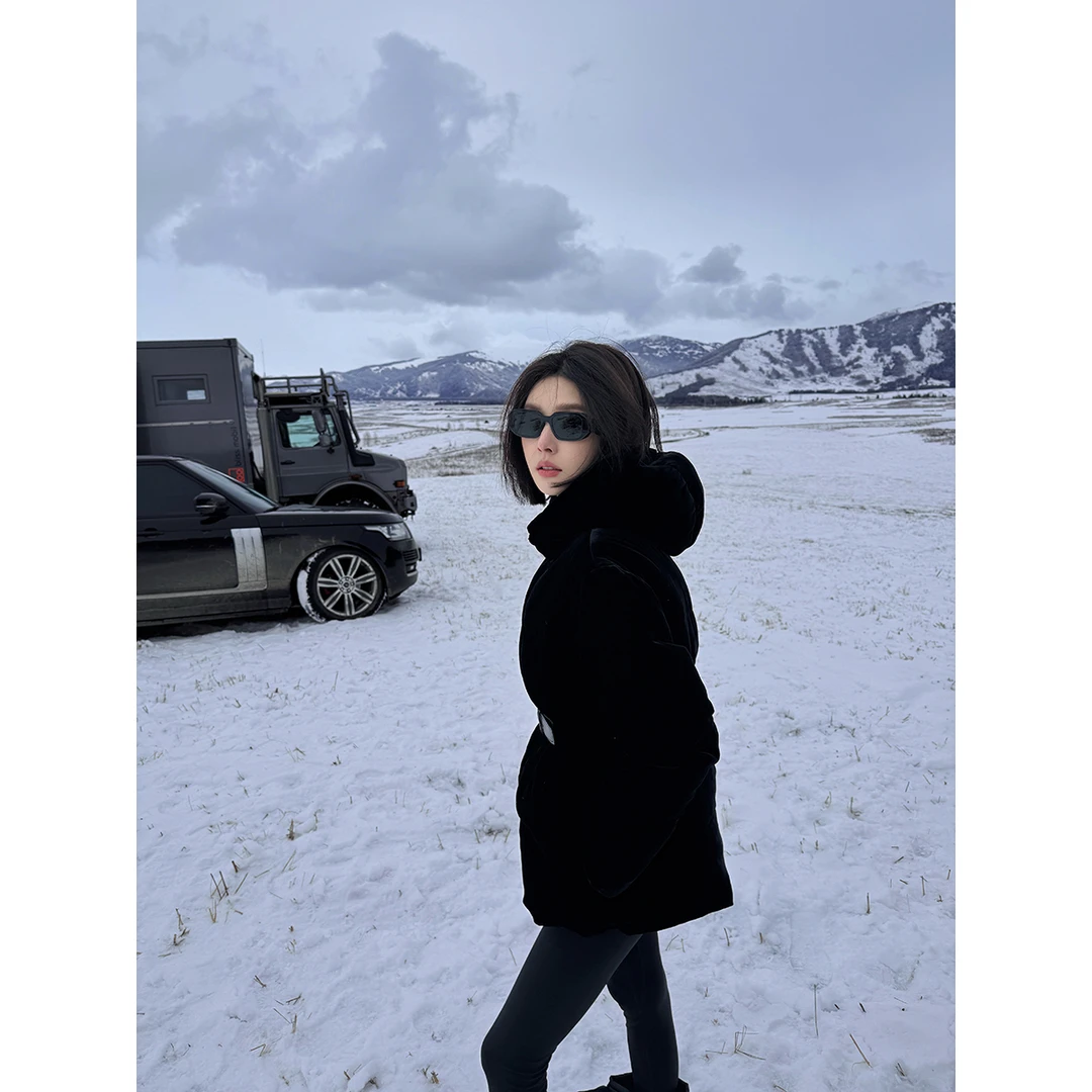 FORNI 拿破仑精致丝绒收腰羽绒衣立领收腰羽绒服丝绒外套女