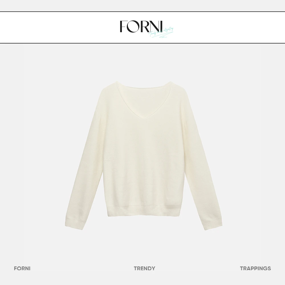 FORNI 绵羊毛 阿尔卑斯雪绒双色V领针织衫百搭V领内搭上衣