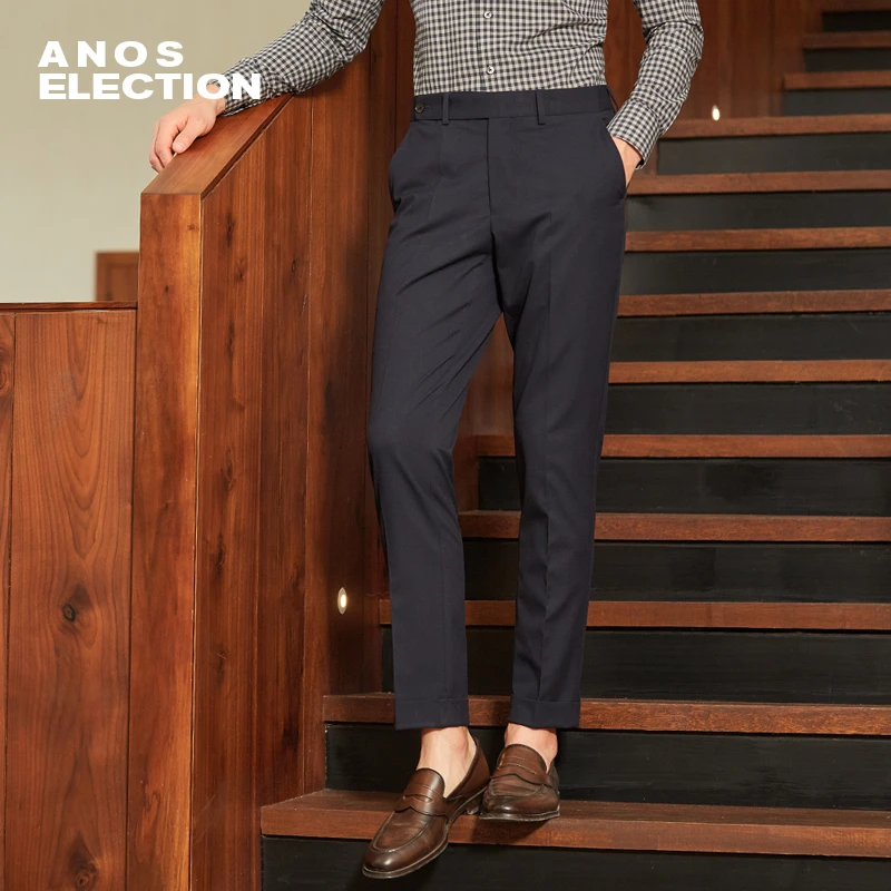 ANOS男士九分西装裤黑灰色垂感坠感商务修身免烫秋季小脚职业正装