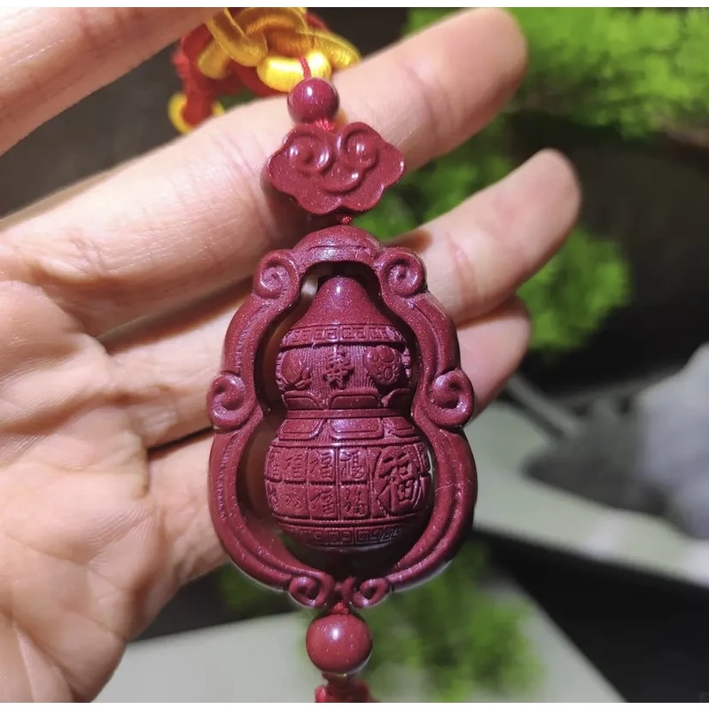 含辰砂工艺品（朱砂）吊坠紫金色葫芦挂饰挂件双面雕刻时尚素款