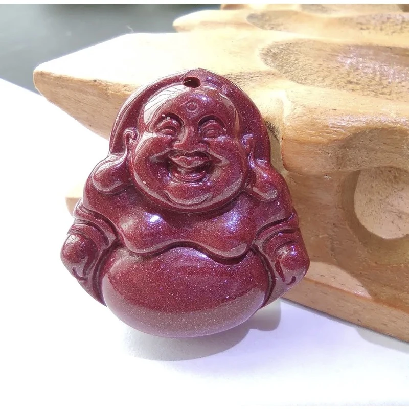 含辰砂工艺品（朱砂）小佛公吊坠带绳礼物时尚雕刻精美气质金