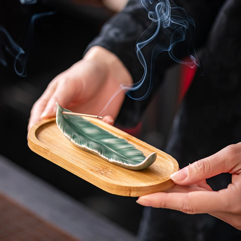 创意越窑青瓷线香炉家用室内沉香檀香底座茶道禅意摆件陶瓷香薰炉