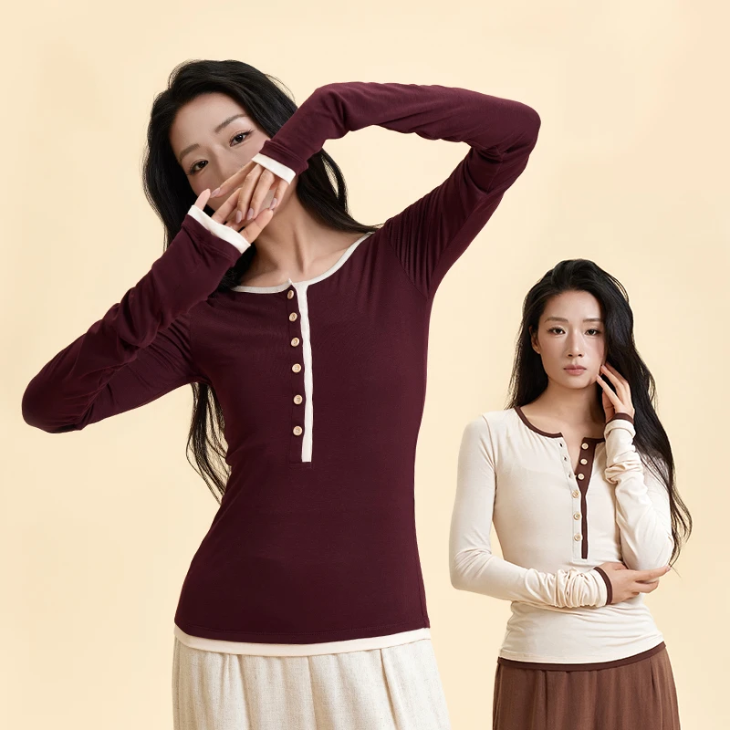 诗意花朵冬季古典舞练功服双生舞蹈练功上衣假两件亨利衫新款