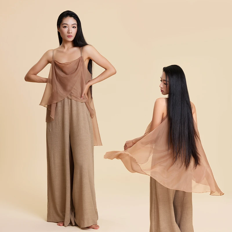 诗意花朵吊带裙裤夏季茶影日常舞蹈服吊带裤新款女显瘦显高