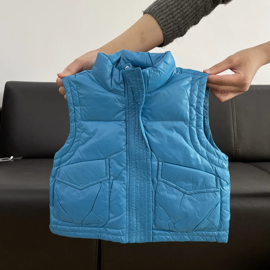 蓝色简约羽绒马甲保暖时尚冬季冬款纯色背心休闲