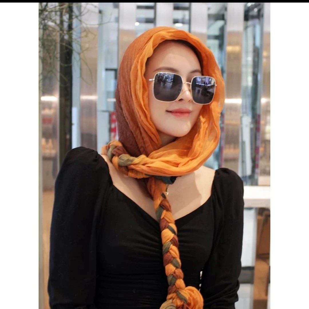 新款丝巾百搭帽子围巾两用辫子帽手工编织多用包头巾帽防晒旅游