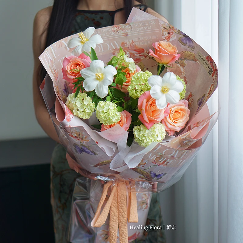 春日油画风包装纸鲜花花束包花纸网红牛皮纸花艺DIY花店包装材料