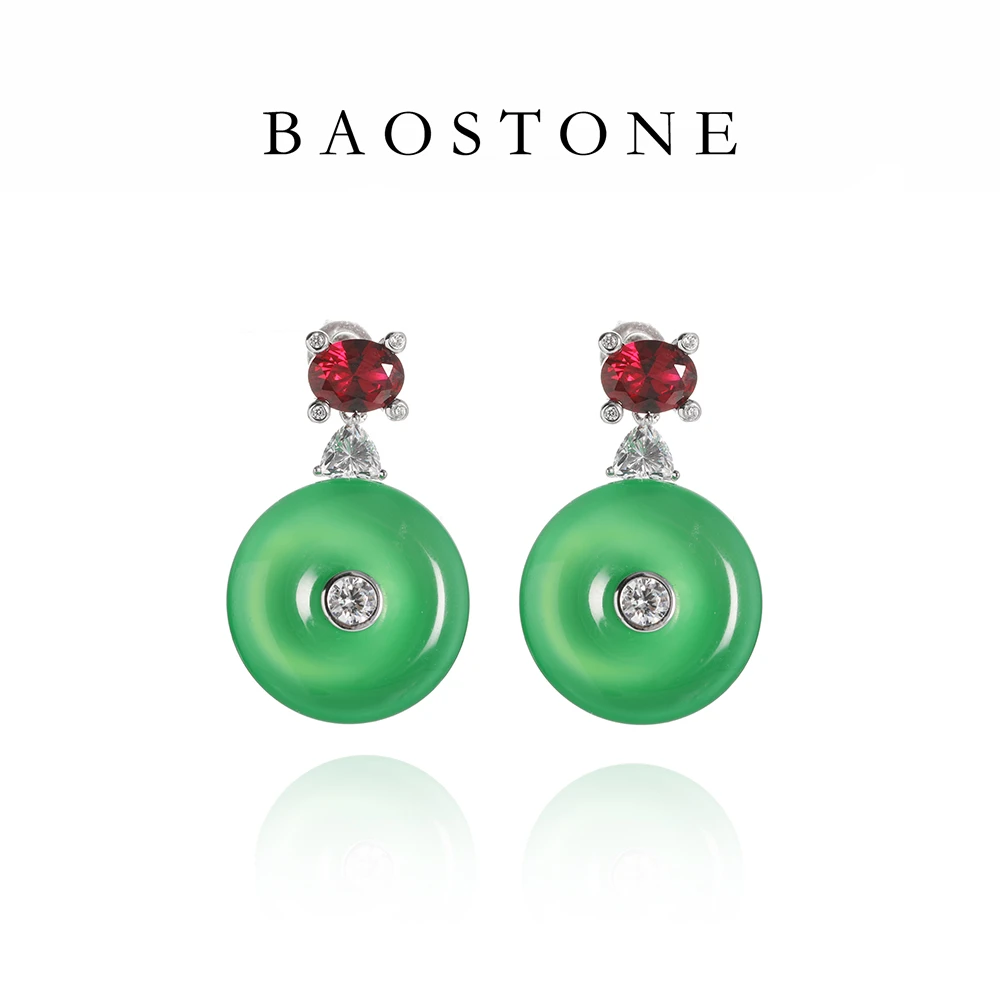 天然玉髓【平安扣耳钉】耳坠精致复古轻奢镶钻E283