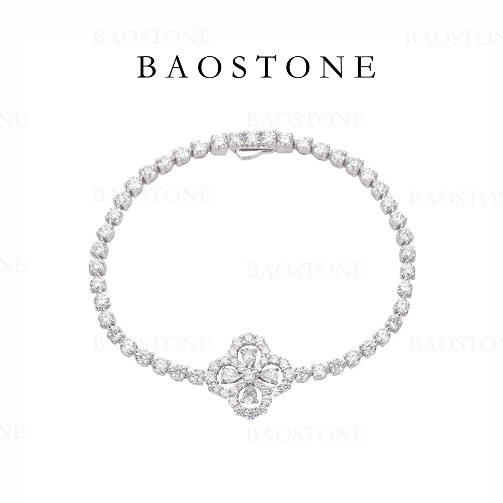 BAOSTONE 925银合成锆石手镯 【四叶草手链】满镶轻奢经典百搭S105