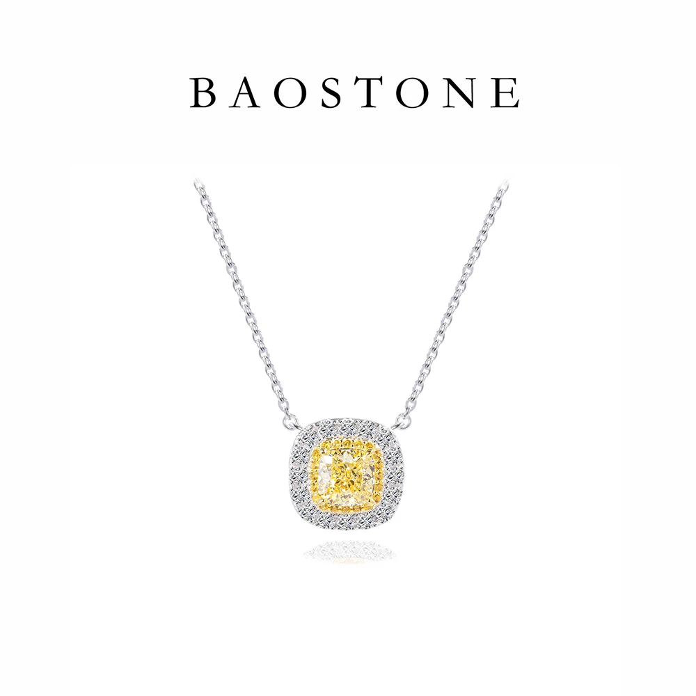 BAOSTONE 吊坠925银合成锆石 【T家方糖项链】黄色满钻轻奢经典T41