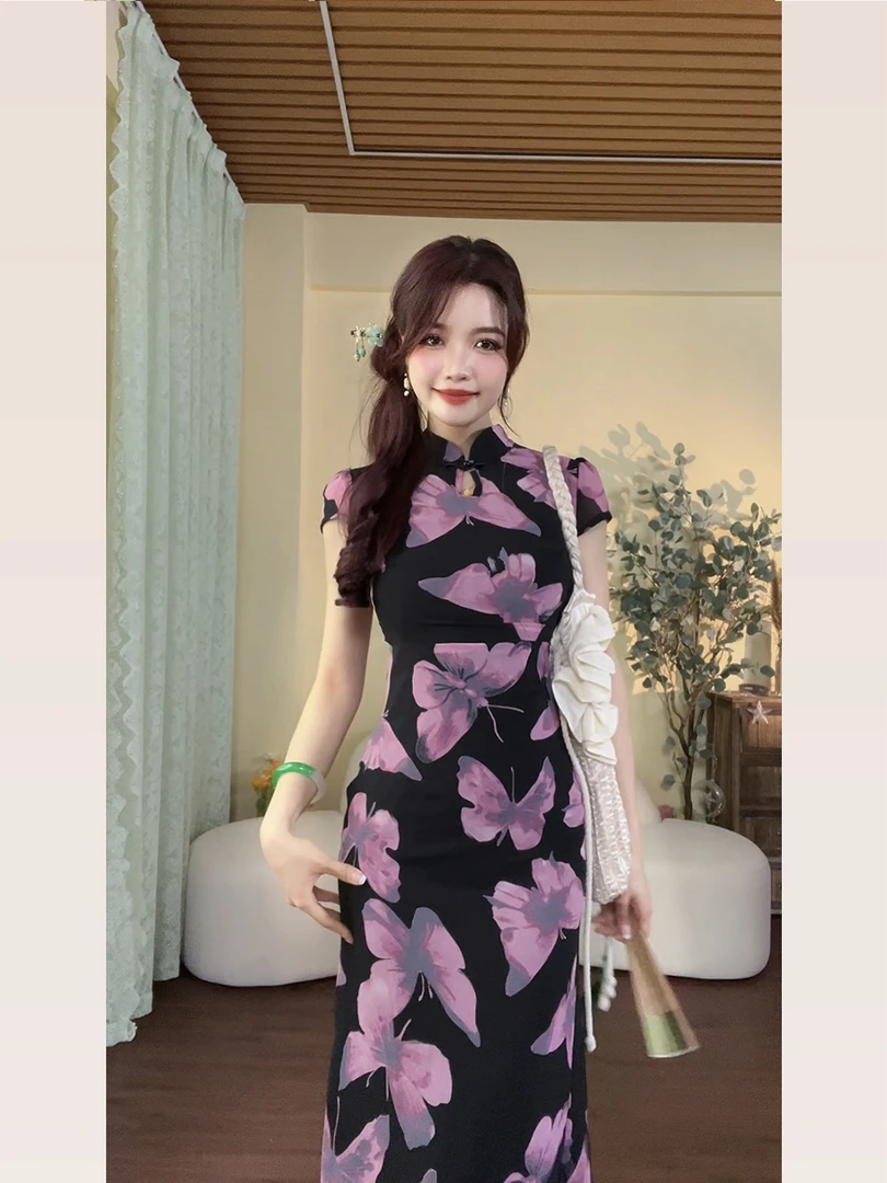 2025新中式改良旗袍裙复古女夏气质短袖连衣裙包臀修身显瘦