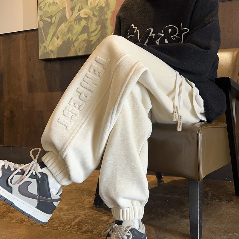 冬季新款大码重磅450克双面奥粒绒休闲裤卫裤束脚裤子保暖加厚