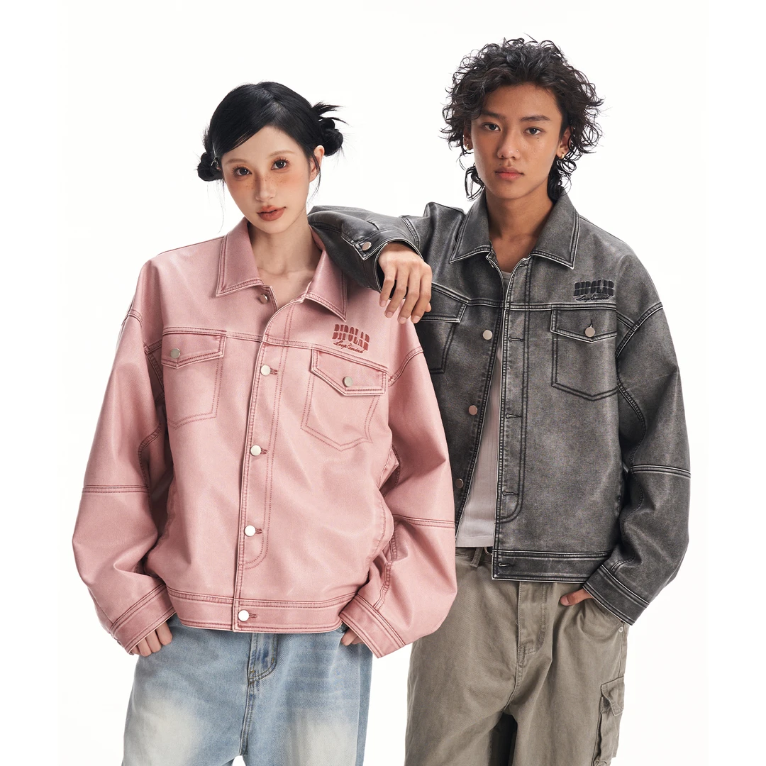 BIPOLAR断字擦色皮夹克19Z006