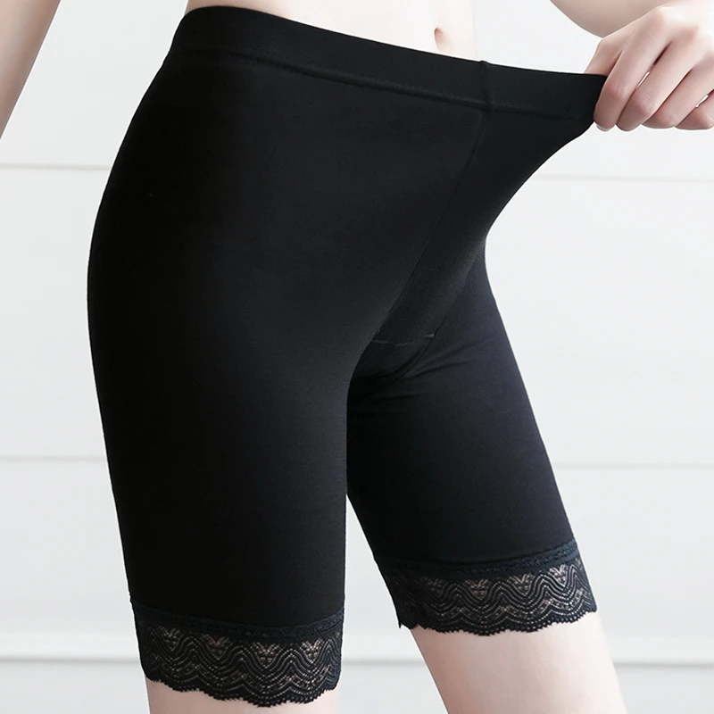蕾丝莫代尔内裤安全裤二合一女夏大码胖mm防走光不卷边五分保险裤