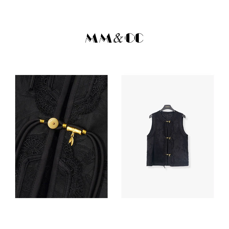 【玉韵竹】新中式国风盘扣提花马夹背心外套新款复古坎肩马甲E6722