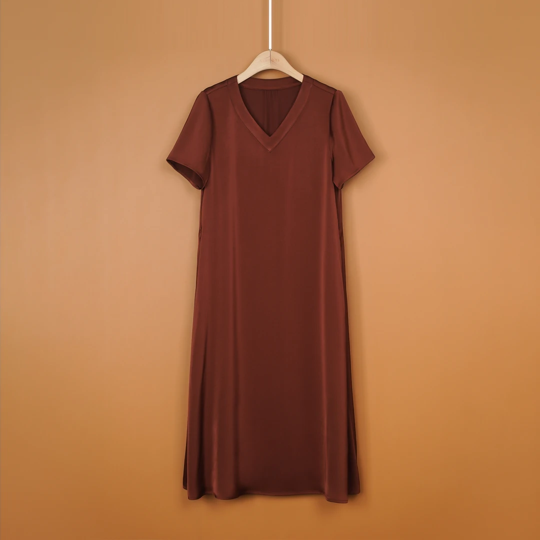 丝意阁原创【时光如歌】轻奢高端连衣裙清爽舒适透气V领裙子E6557