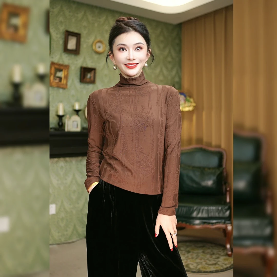 DG7091 秋冬高领提花打底衫女洋气长袖修身显瘦高弹内搭上衣22