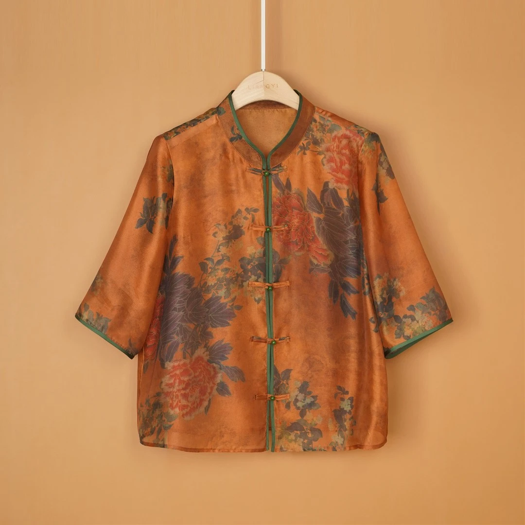 【岁月静好】夏季新款洋气复古衬衫花色上衣小衫E6320