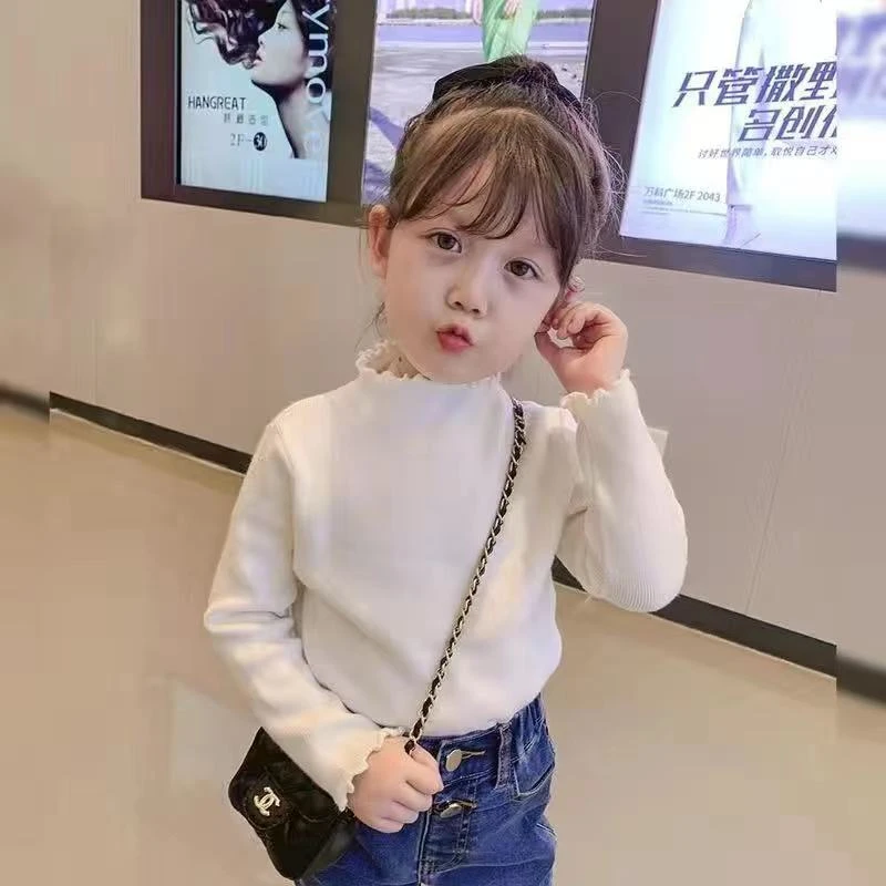 两件装双面德绒半高领秋冬季女童装长袖T恤百搭中小童打底衫