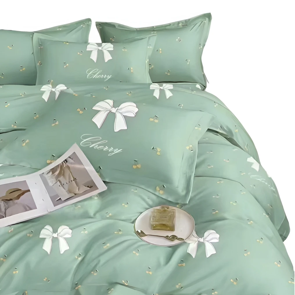 福霞佳家纺纯棉定制-40支纯棉高支高密印花三件套四件套-蝴蝶结款