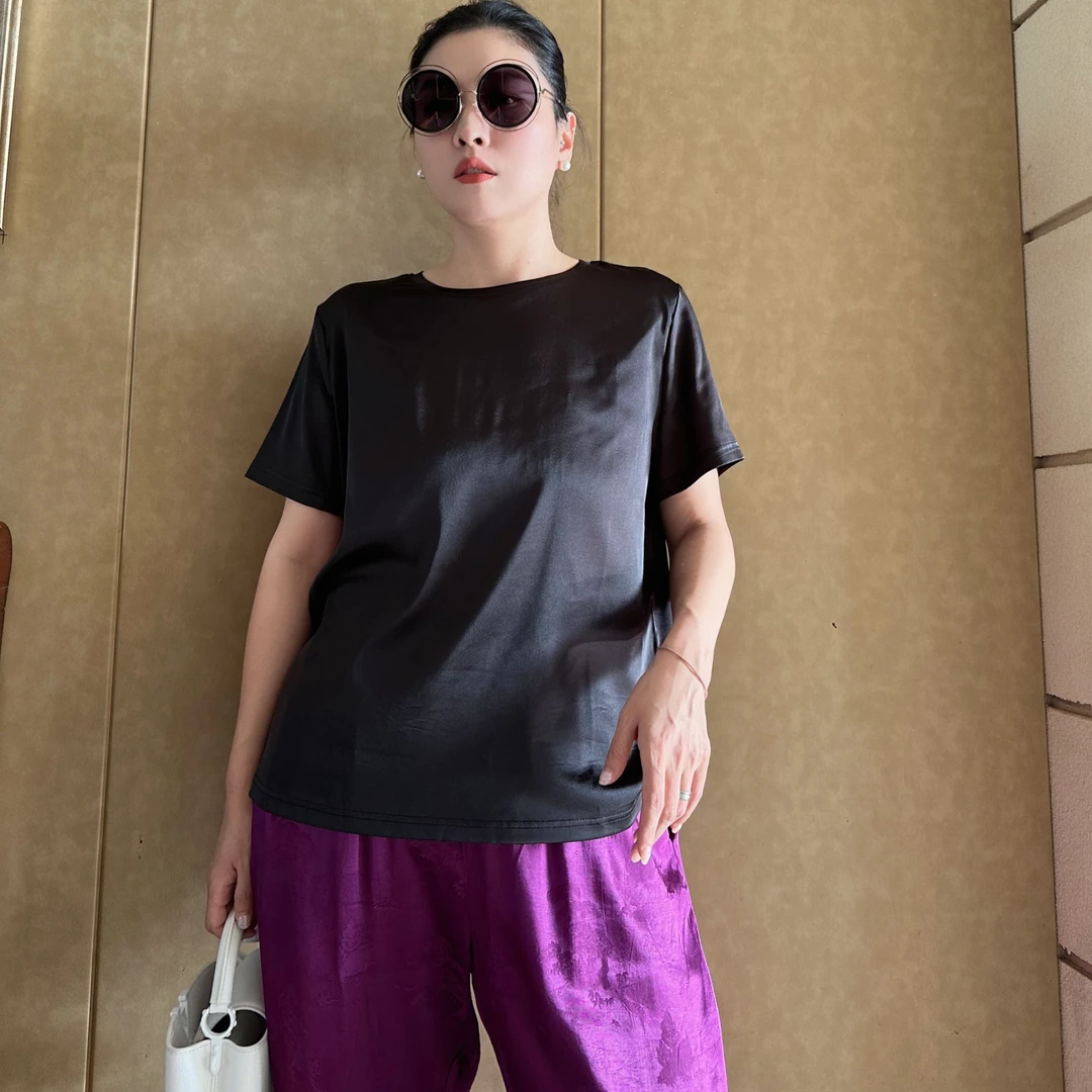 9392『夏•意』简约光泽感轻薄百搭夏季短袖 春夏宽松纯色 LOVE COLA