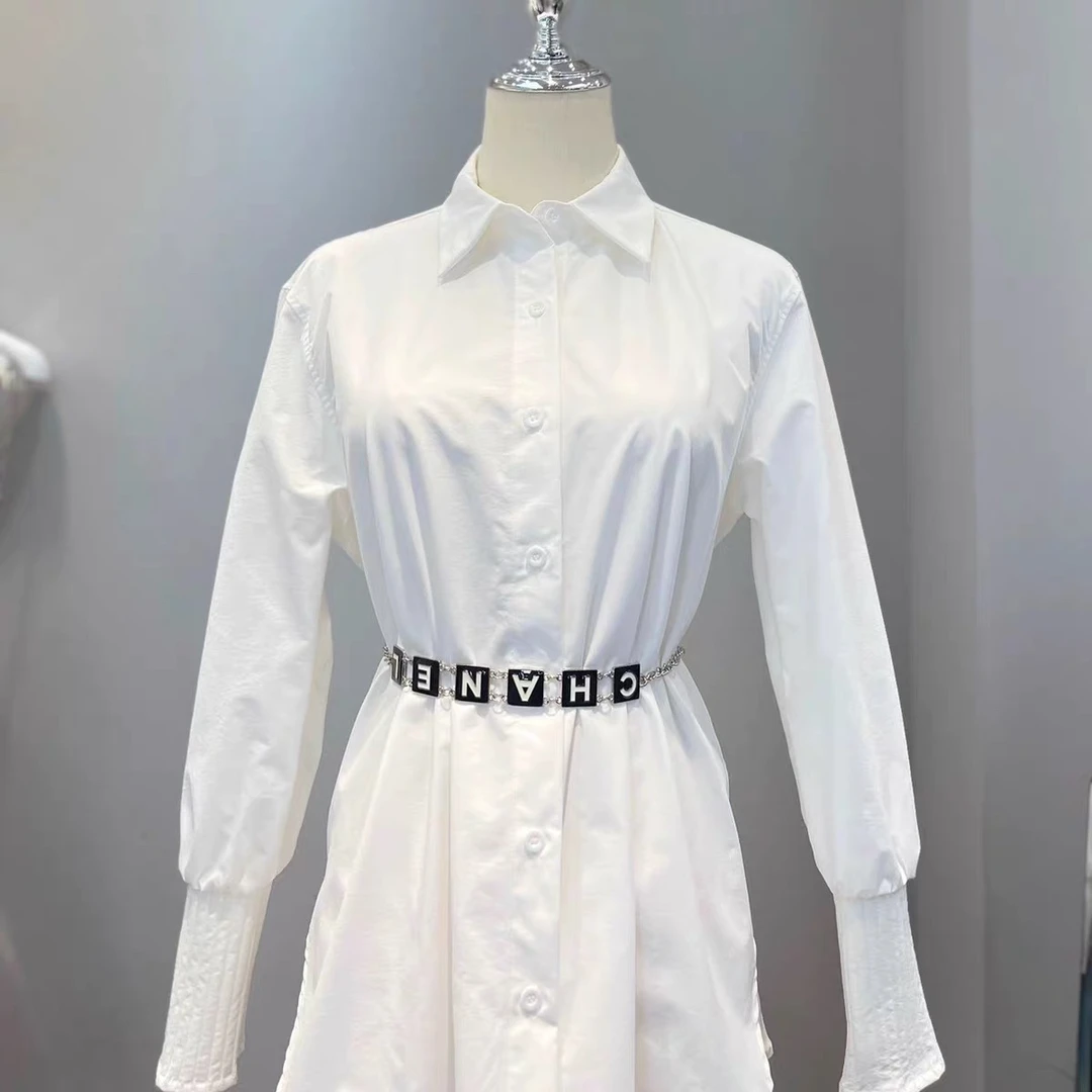 早春2024年新款设计感Polo领时尚百搭气质长袖上衣白色宽松衬衫女