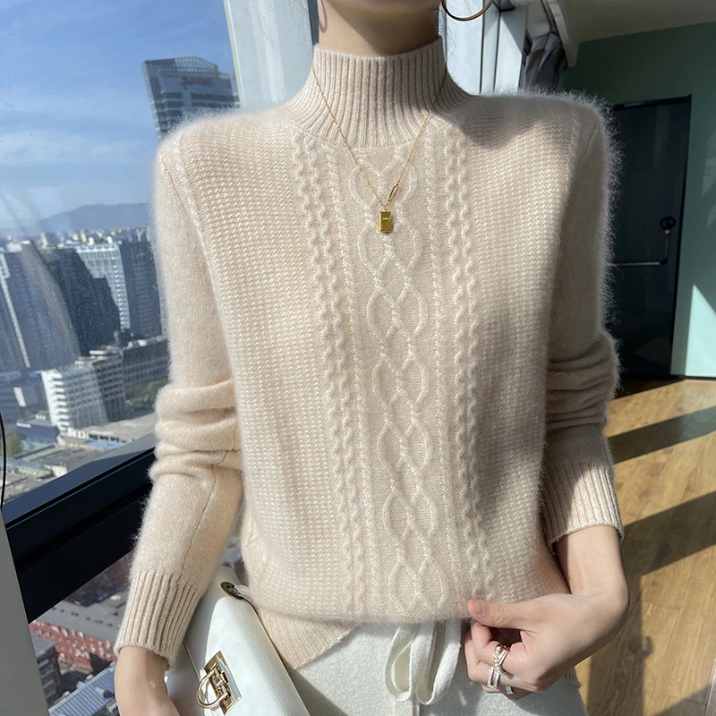 羊毛衫女羊毛衫半高领加厚毛衣宽松内搭针织打底衫百搭毛衣女