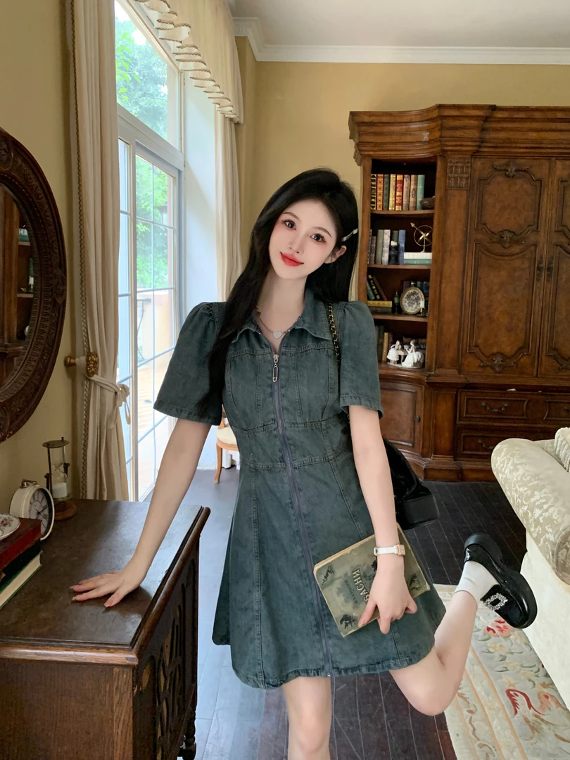 微胖洋气胖mm大码女装牛仔连衣裙夏季薄款120-200斤遮肉显瘦 1335