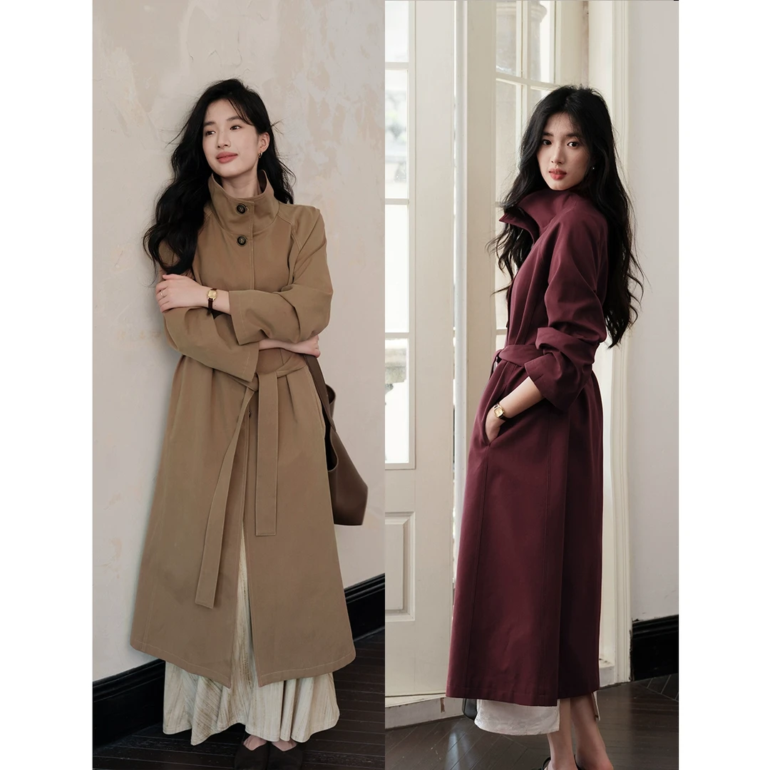 贰羊设计【朝月词】新中式莱赛尔法式赫本风高级显瘦中长款大衣女