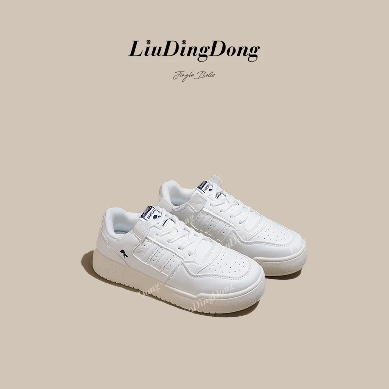 【刘叮咚女鞋】小白鞋女2024新款小众圆头韩版厚底鞋子复古板鞋