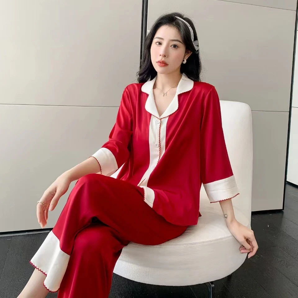 冰雪丝睡衣简约大气贵气新款睡衣女HTT套装家居服