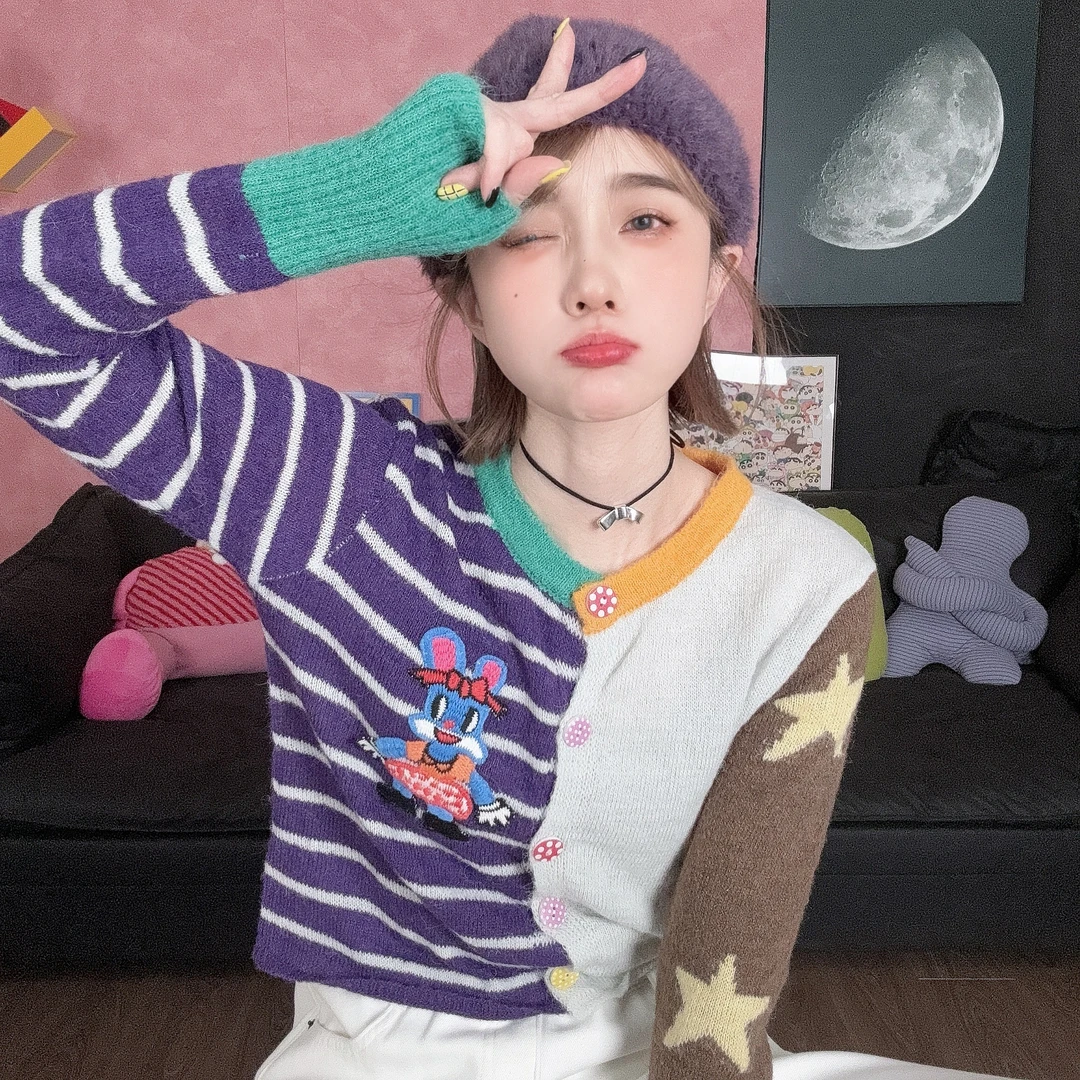 Apr.【马戏乐园】刺绣可爱提花秋冬拼接撞色甜美设计感毛衣SC10222