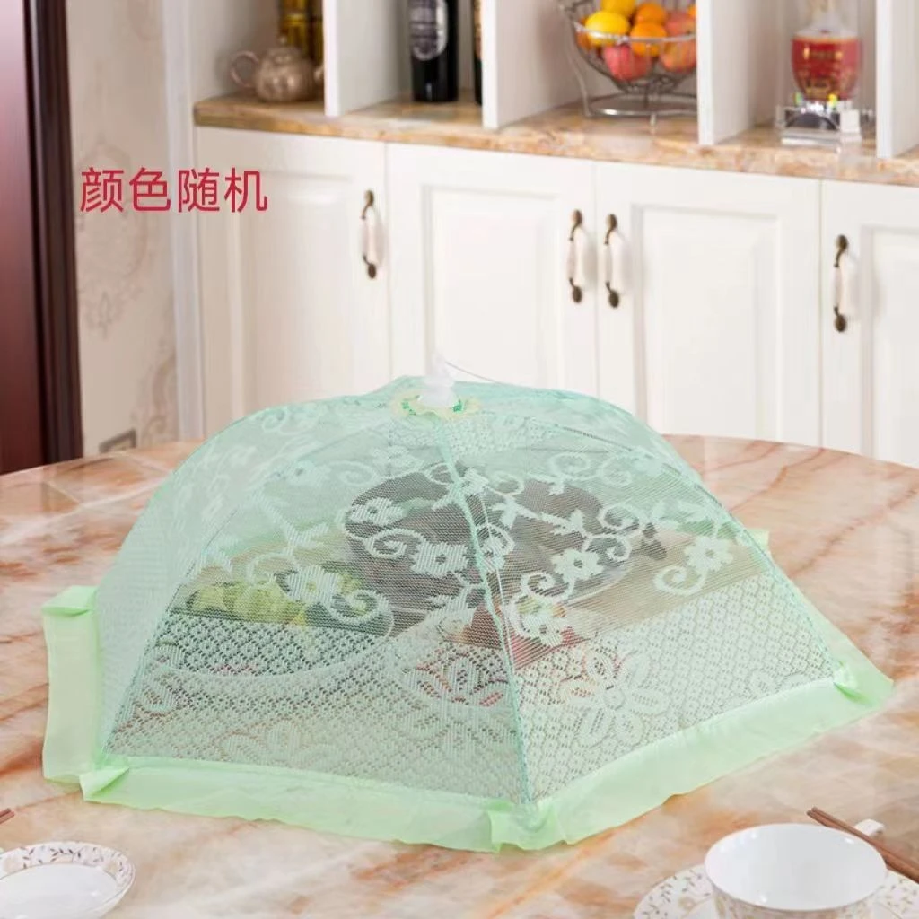 家用四季防蚊防蝇网纱碗罩可折叠透气圆形菜罩盖颜色大小随机3个