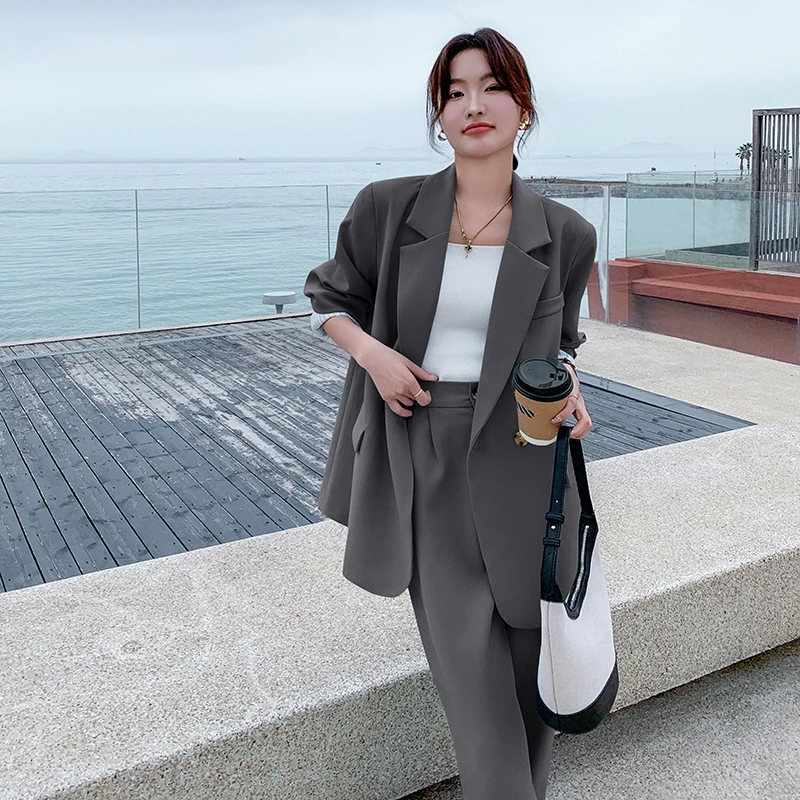 外套女2024春新款宽松休闲西服阔腿裤两件套装韩版小西装网红显瘦