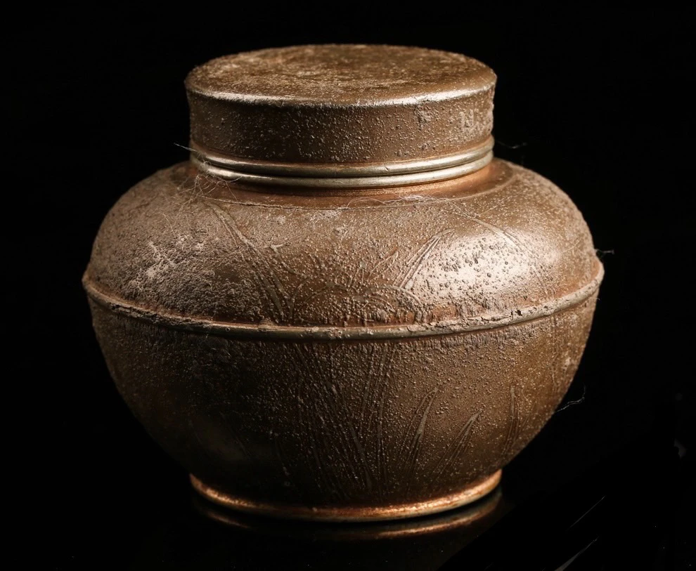 收藏级花押款陶瓷百年老锡罐茶叶罐满皮冻皮纹储存储物罐锡器中式